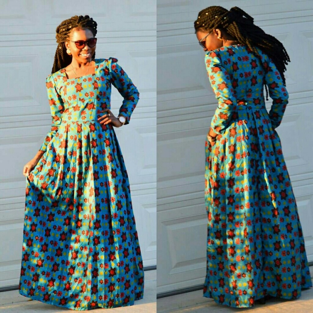 Women African print long sleeve maxi dress